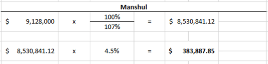 Manshul calculations table